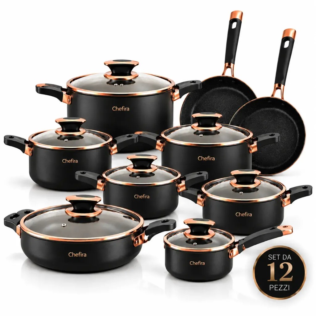 Vollständiges Chefira™ 12-teiliges Titan-Set mattes schwarzes Granit