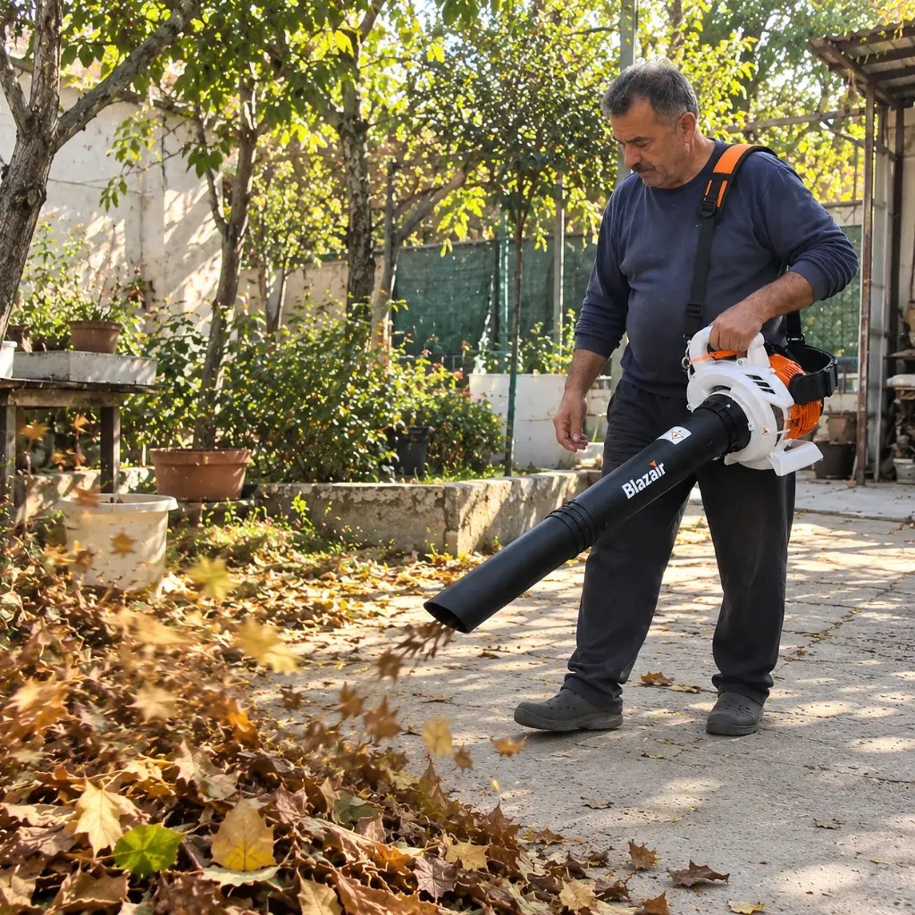 Blazair customer clearing the garden