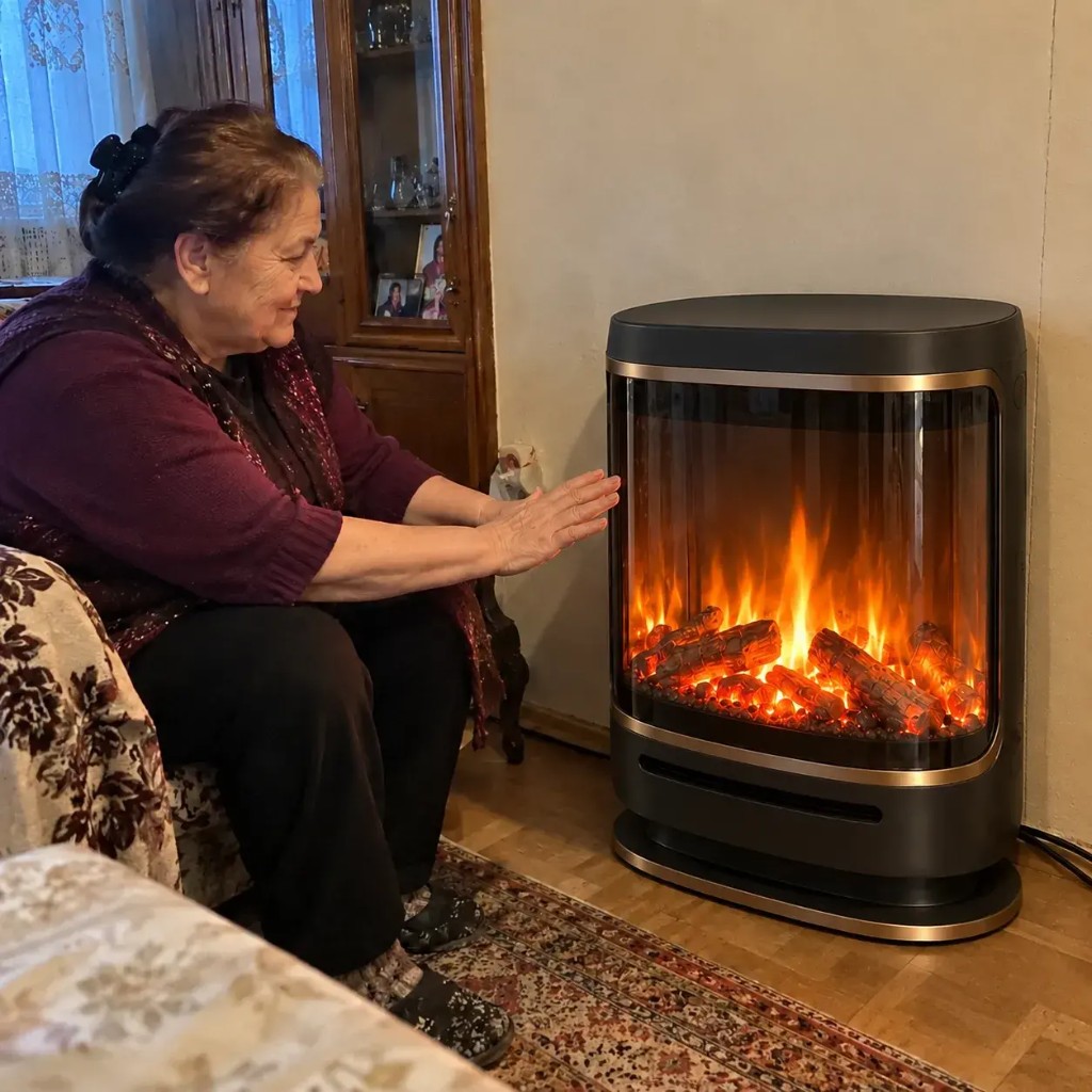 Klient NordFlame w ciepłym salonie